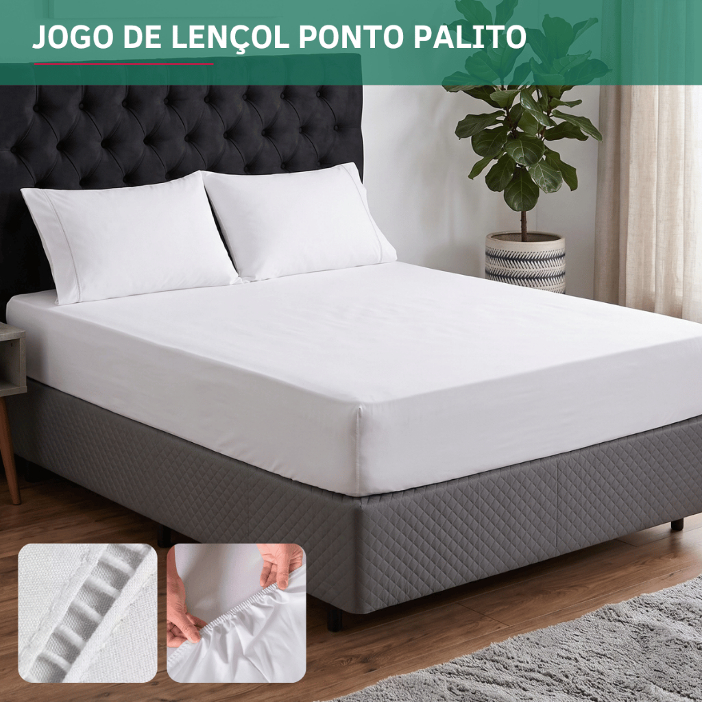 Jogo de Lençol 2 e 3 Peças Solteiro Casal Queen King 400 Fios C/ Elástico Fronha Ponto Palito