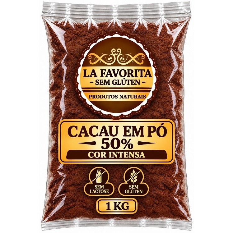 CACAU EM PÓ 50%  - 1 KG ou 500 G Cacau  - Cor Intensa - Sem Lactose - Sem Glúten