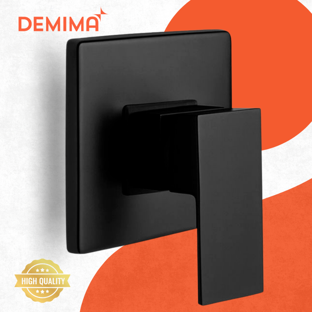Registro Misturador Monocomando Completo Metal Aço Inox Quadrado Preto Fosco Banheiro Box Chuveiro Ducha Demima
