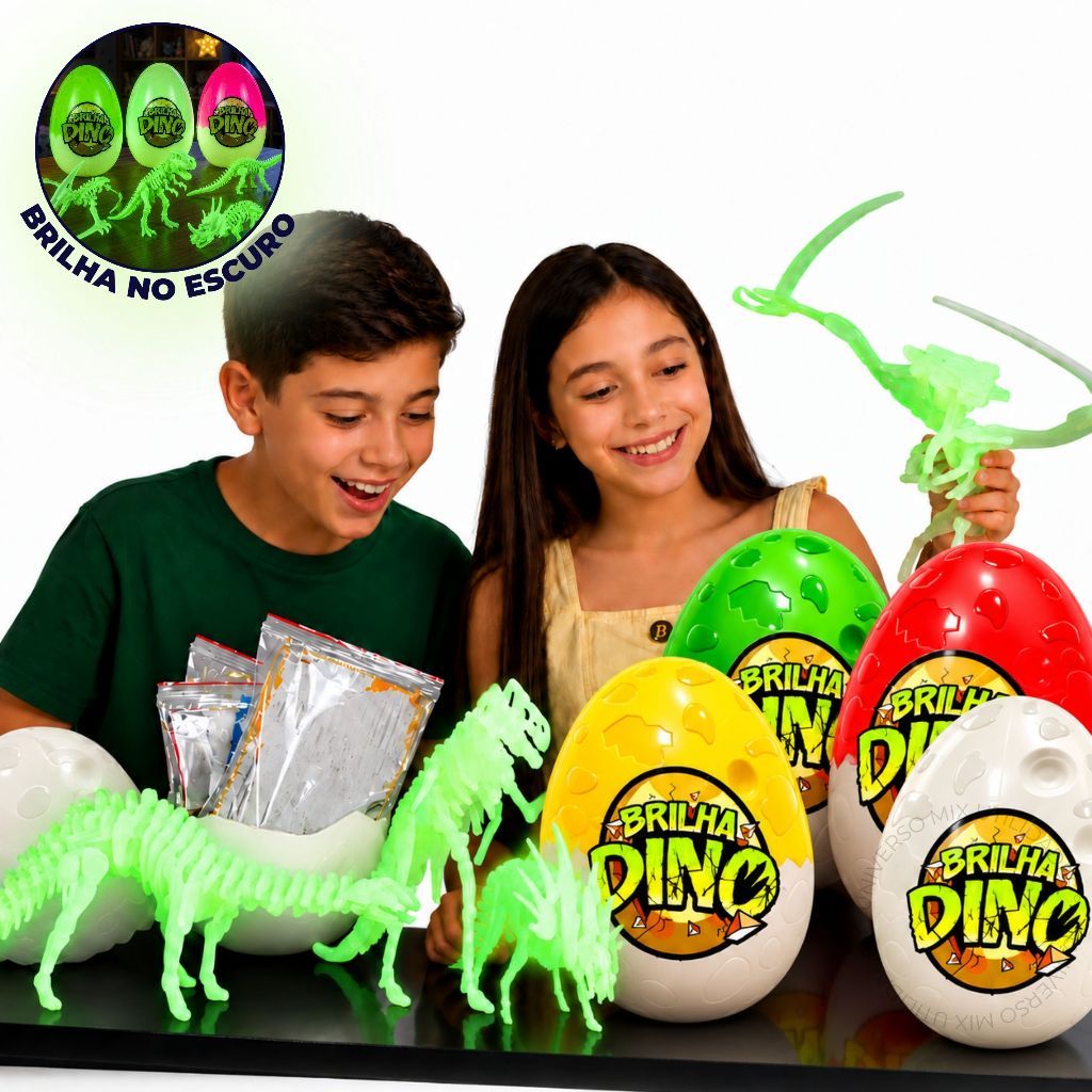 Dinossauro e Ovo Brilha Dino no Escuro Brinquedo Menino e Menina