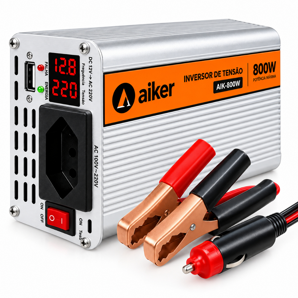 Inversor De Tensão Portátil Para Carro  Converte 12V DC para 110V AC Luggão Aparelhos até 800w Com Entrada Usb 5v