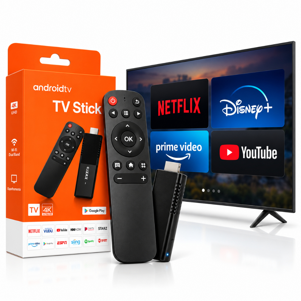 TV Stick Android TV 4K Smart TV WiFi Dual Band HDMI Netflix YouTube Google Assistente Transforma Smart Tv