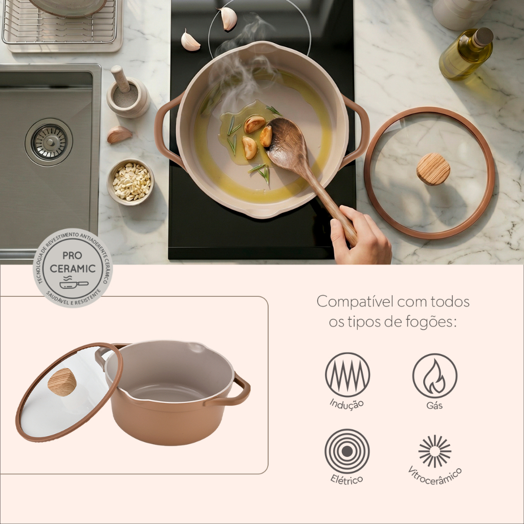 Jogo de Panelas Brinox Antiaderente Ceramic Life Duna 5 Peças com Indução Terracota — imagem 2 de 2
