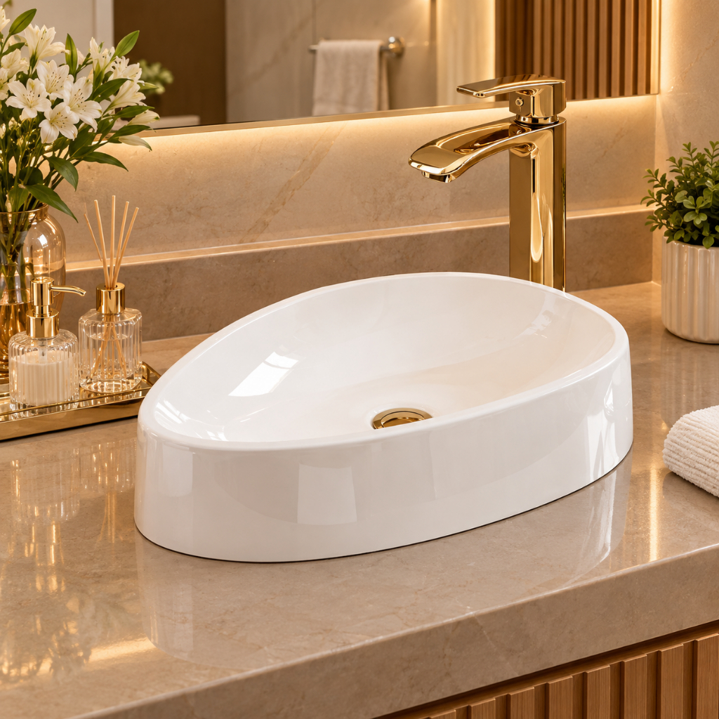 Cuba Oval Pia Para Banheiro Lavabo Apoio Sobrepor 44cm x 27cm Jade Acabamento Brilhante