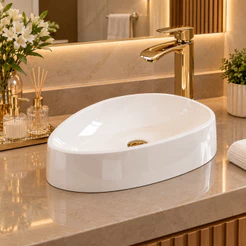 Cuba Oval Pia Para Banheiro Lavabo Apoio Sobrepor 44cm x 27cm Jade Acabamento Brilhante