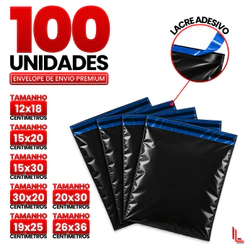 Kit 100 Envelopes de Segurança Plástico Preto Aba Adesiva 12x18 15x20 15x30 19x25 20x30 26x36 30x20