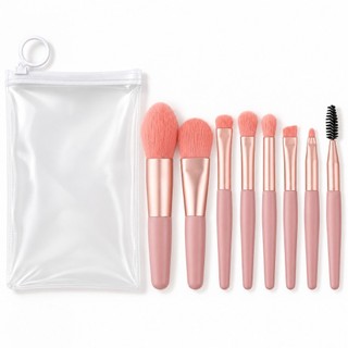 Kit 8 Mini Pincéis de Maquiagem com Estojo Transparente para Viagem