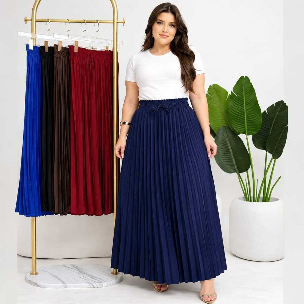 Saia Plissada Longa Plus Size G1 G2 G3 Evangélica Elegante  Lisa  CREPE