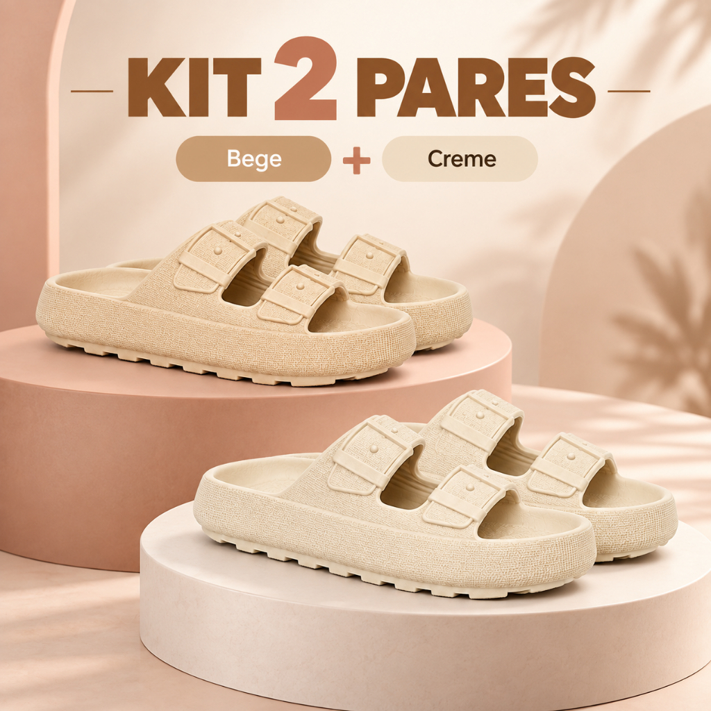 Kit 2 Pares Chinelo Feminino Duas Tiras Fivela Plataforma Conforto Leve Anatômico Antiderrapante Praia