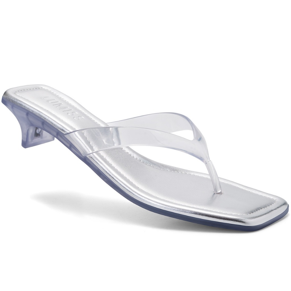 Tamanco de Dedo Feminino Lumiss Jelly Tira Transparente Salto Baixo Bico Quadrado Confortável Blogueira