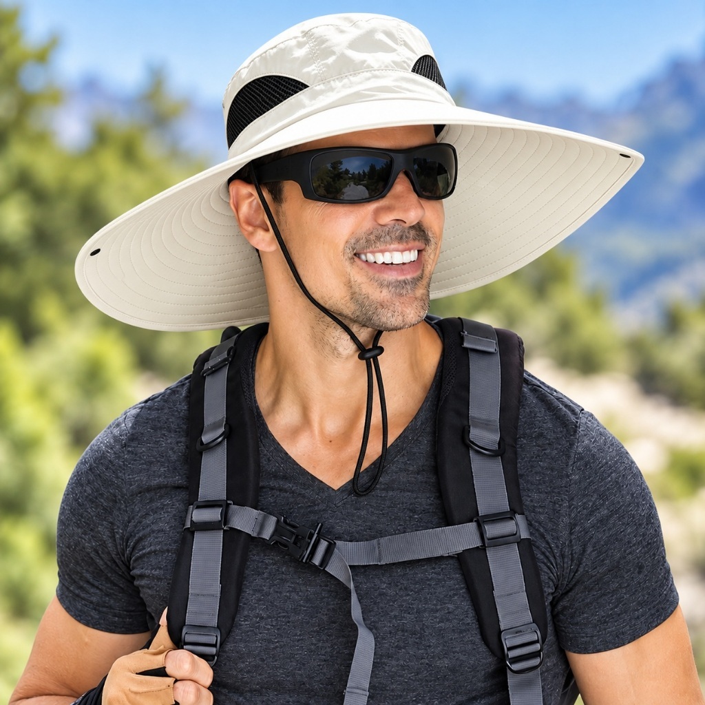 Chapéu de Sol Masculino Aba Larga Secagem Rápida Ideal para Pesca e Trilha