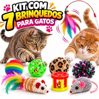 Kit 7 Brinquedos para Pet Varinha Ratinho Bolinha Gatinho filhotes e adultos - Envio imediato