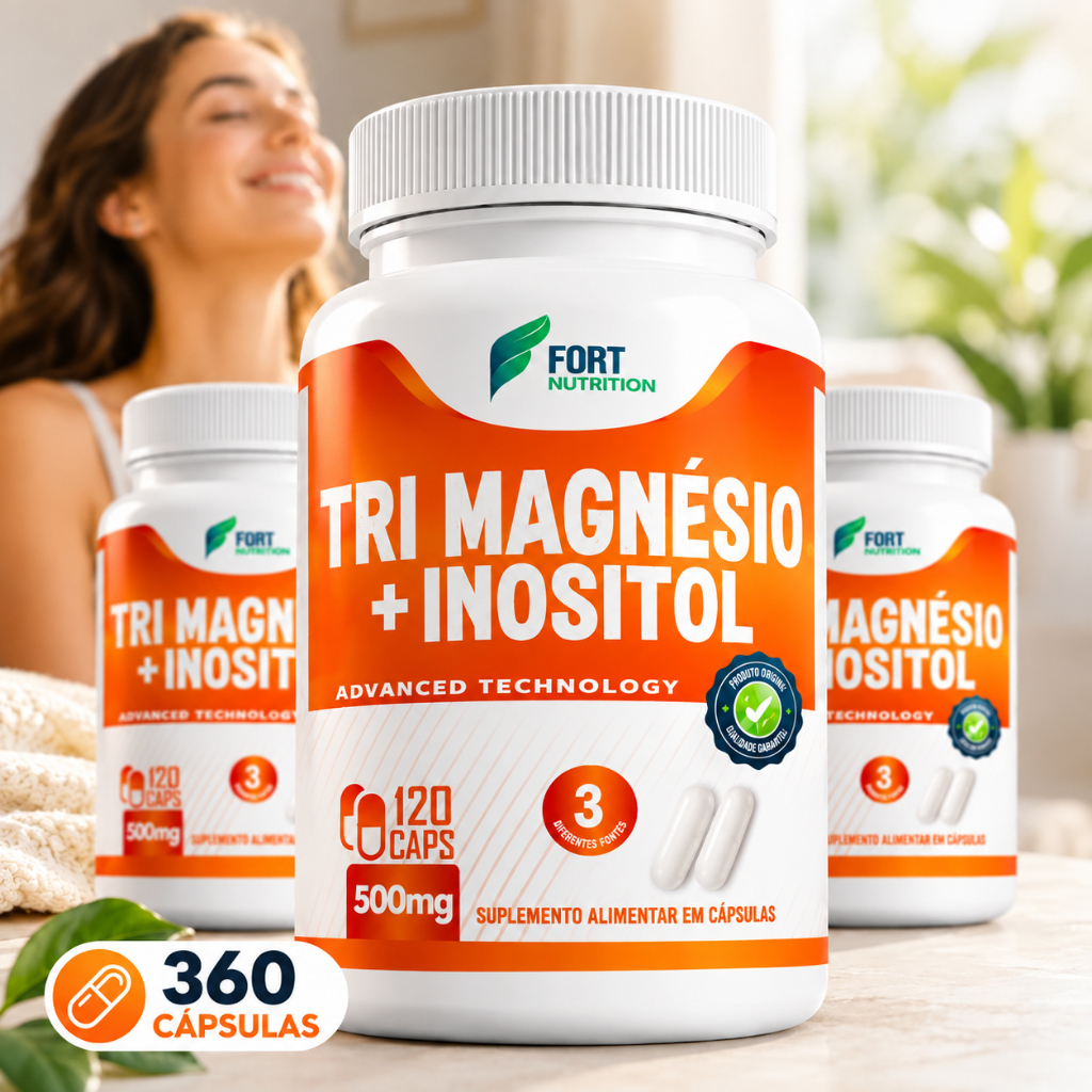 Trio de Magnésios + Inositol Original 500mg - 120 Cápsulas - Envio Imediato | Relaxamento Anti Estresse Energia