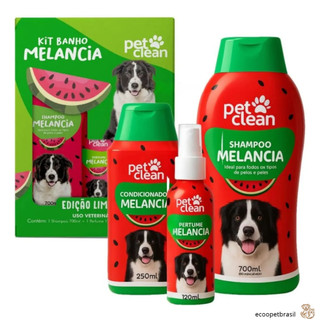 KIT Banho Melancia Pet Clean - Shampoo, Condicionador e Perfume para Cachorro Cães e Gatos