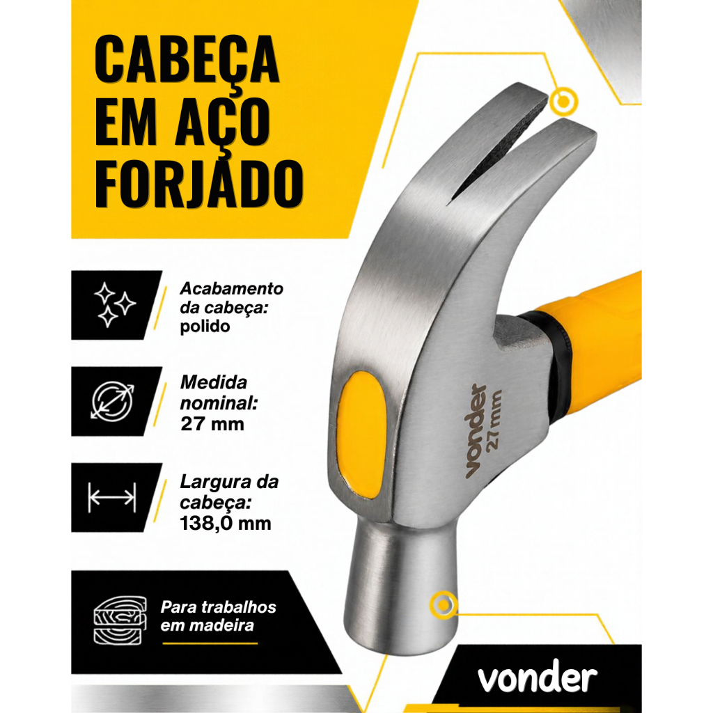 Martelo Unha 27 Mm Cabo De Fibra Emborrachada Vonder — imagem 2 de 2