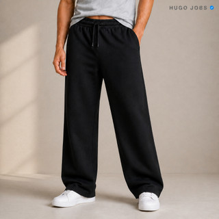 Calça Moletom Masculina Baggy Wide Leg Hugo Jobs Larga Reta Com Bolsos E Cordão Confortável Streetwear Lançamento 2026