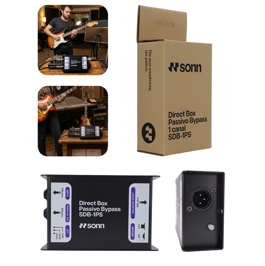 Direct Box Passivo 1 Canal conversor de sinal Guitarra, Baixo, Violão, Teclado Balanceador de Sinal XLR  Sonn SDB-1PS