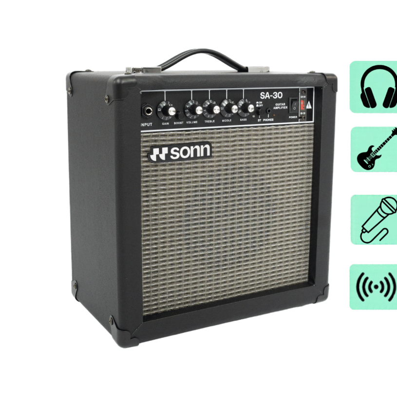 Imagem Caixa de som Amplificada Cubo SONN SA-30BT 30W RMS Bluetooth Bivolt para Violão e Guitarra com Alto-Falante 6,5"