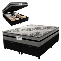 Cama Box Baú Casal King Colchão Gazin Com Molas Ensacadas Rubi 193x203x73cm Suede Preto/Cinza