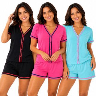 Pijama Feminino Short Meia Manga Blogueira Ultra-Macio - Malha PV Master