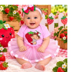 Body Bebê Temático Mesversario Fantasia Infantil Moranguinho