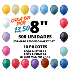 Bexiga Balão de Aniversário Tamanho 8 Redonda c/ 10 Pacotes - Pode misturar as cores