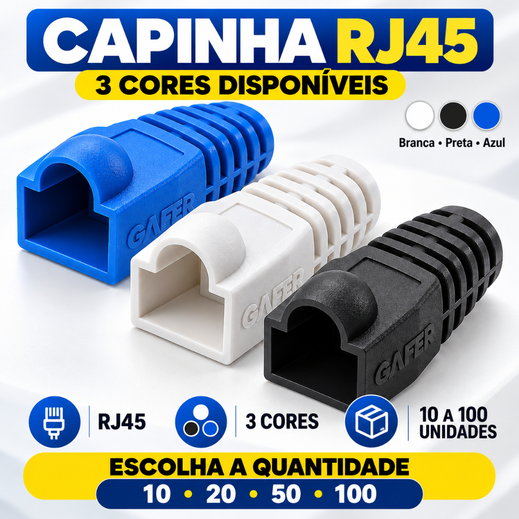 Kit Capa Protetora RJ45 Cabo Rede Anti Poeira Quebra 10 20 50 100 Unidades Azul Preto Branco Plastico Flexivel Resisten