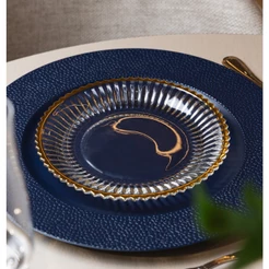 Prato para Sobremesa 20cm Império Cristal com Fio de Ouro Wolff para Doces Frutas Mesa Posta Jantar Elegante Sofisticado