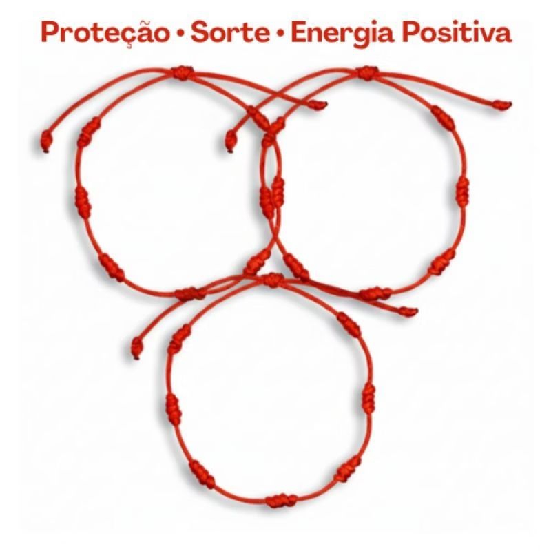 Kit 3 Pulseiras Vermelhas 7 Nós Original | Proteção, Sorte e Energia Positiva