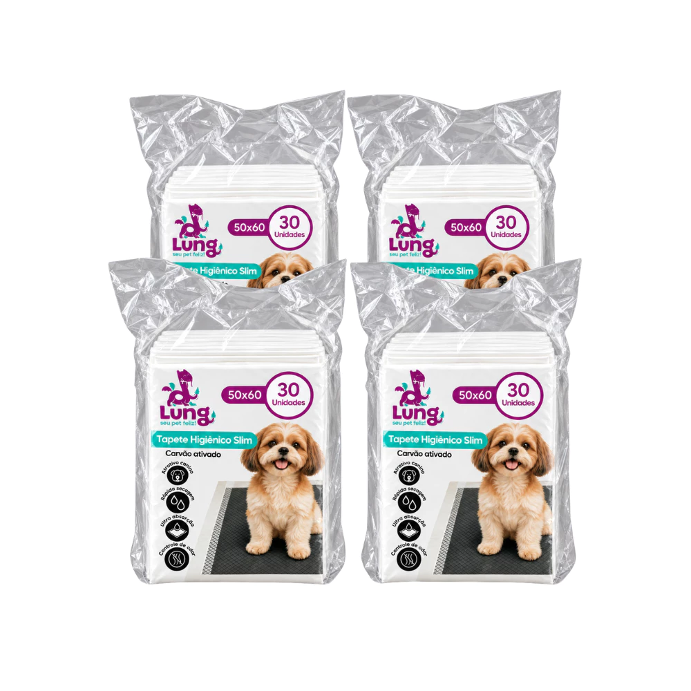 Kit 4 Tapete Higienico Slim Carvão Ativado 50x60 120un Cachorro Cães Pet Borda Colante Seca Rápido