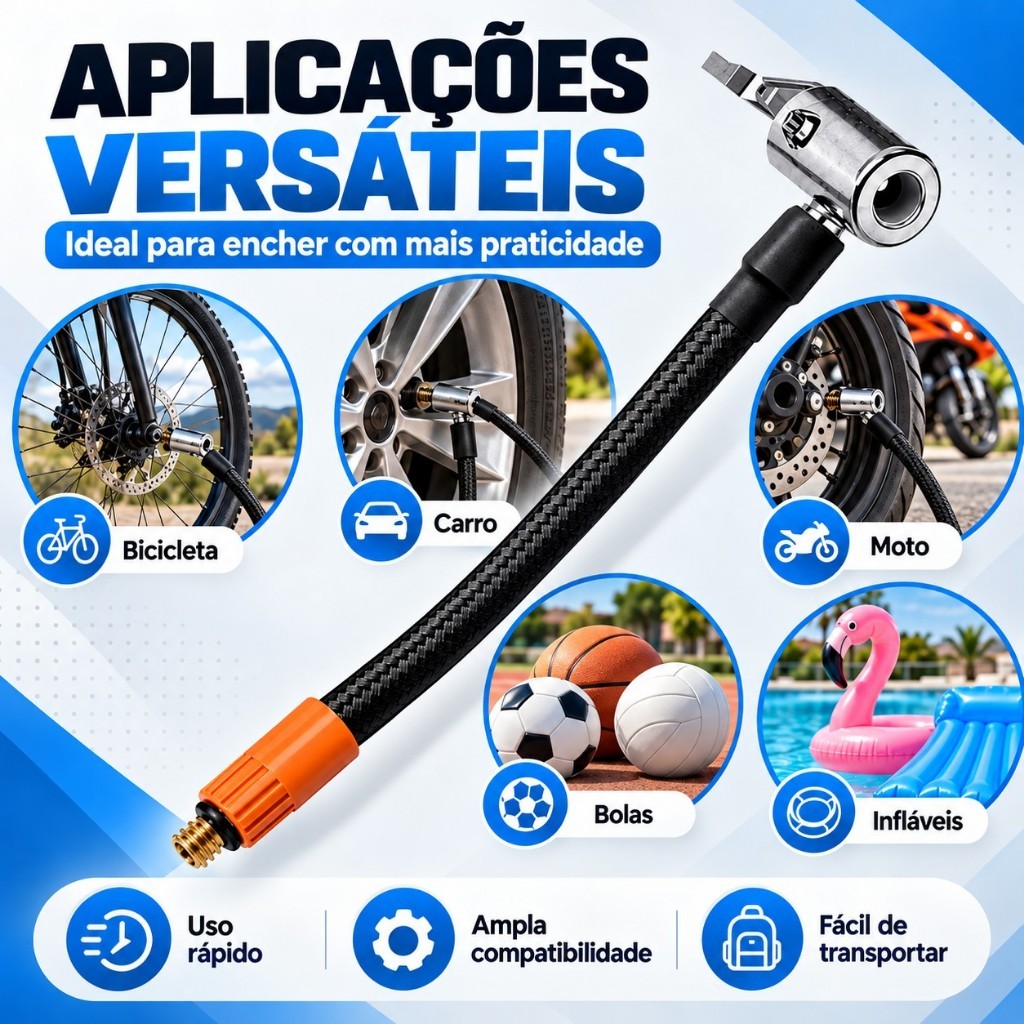 Mangueira Extensora M6 40cm para Compressor de Ar Inflador de Pneus Bomba Portátil para Carro Moto Bola e Infláveis