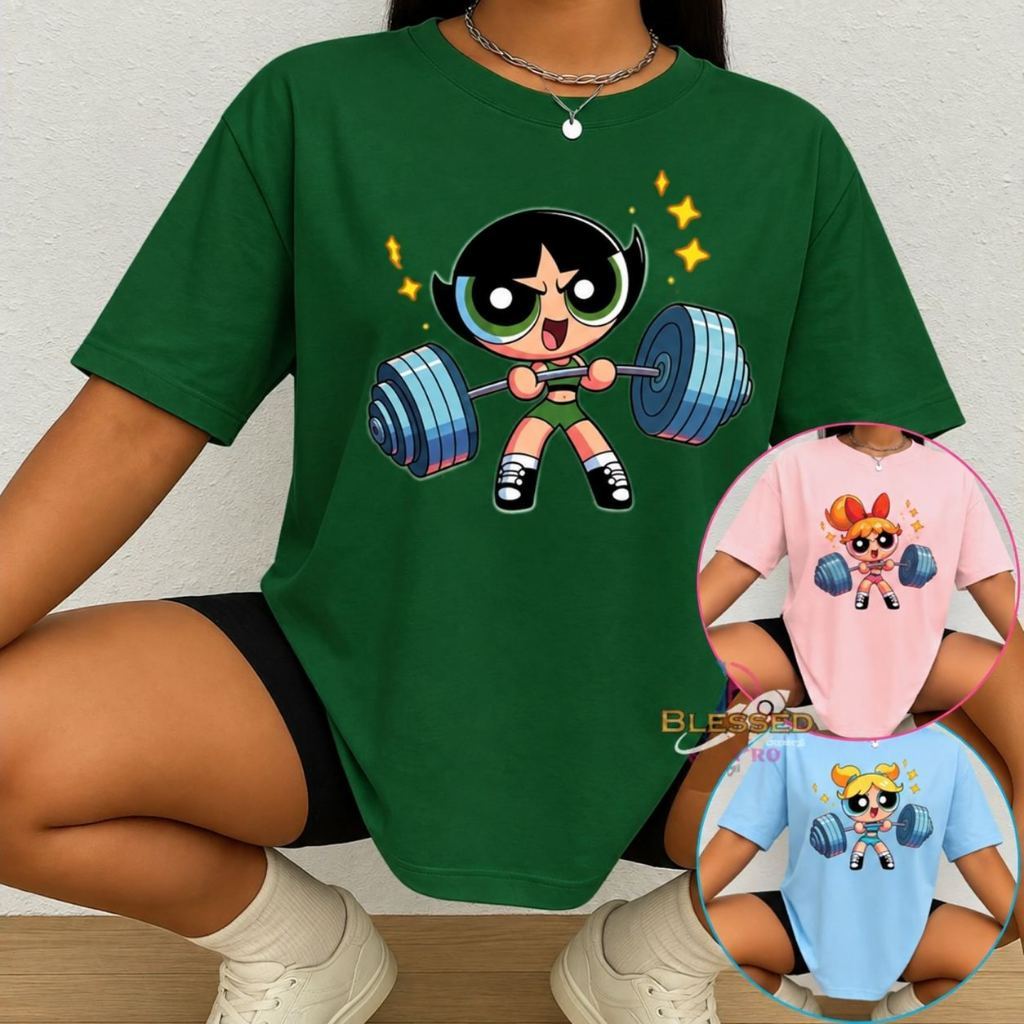 Camiseta Treino Feminina Docinho Oversized Roupas de Academia Look de Treino Super Poderosas Meme