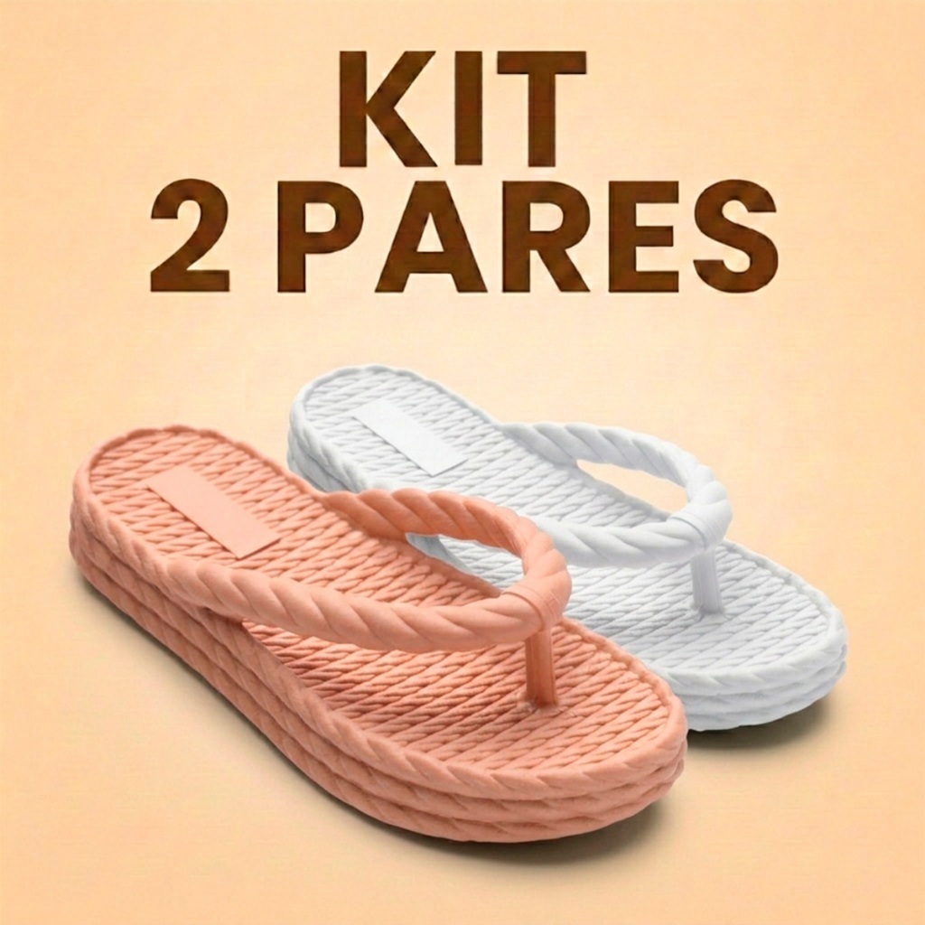 Kit 2 Pares Chinelo Sandália Feminina Ortopédica Trançada Antiderrapante Nuvem de Dedo Plataforma Leve Macio Confortável