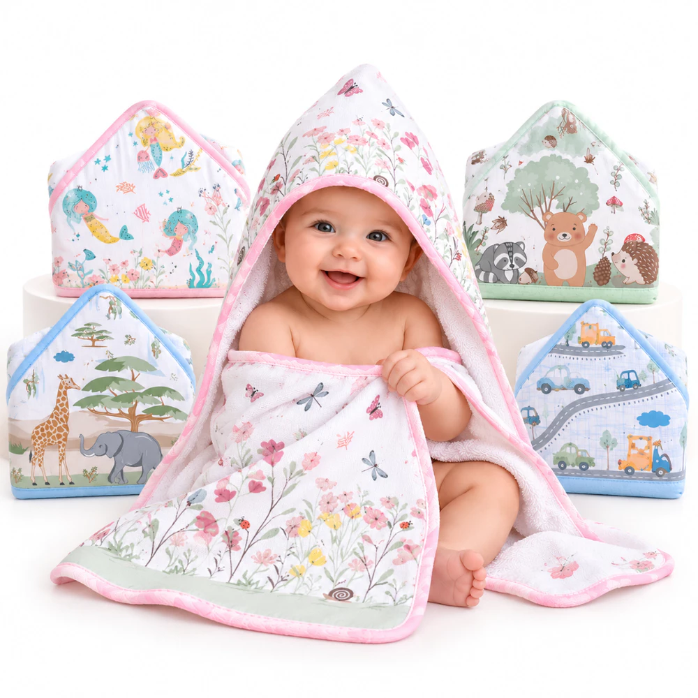 Toalha de Bebê Soft 2 Camadas com Capuz estampado Papi