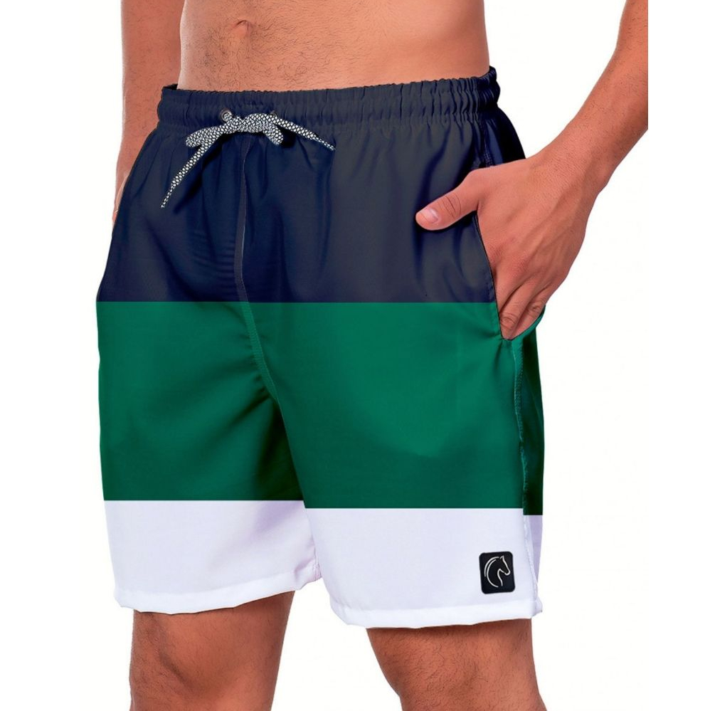 Shorts Estampado Masculino Verão Praia Moda Cores Casual Tecido Leve com Elastano Bermuda Masculina Estampa Listrado