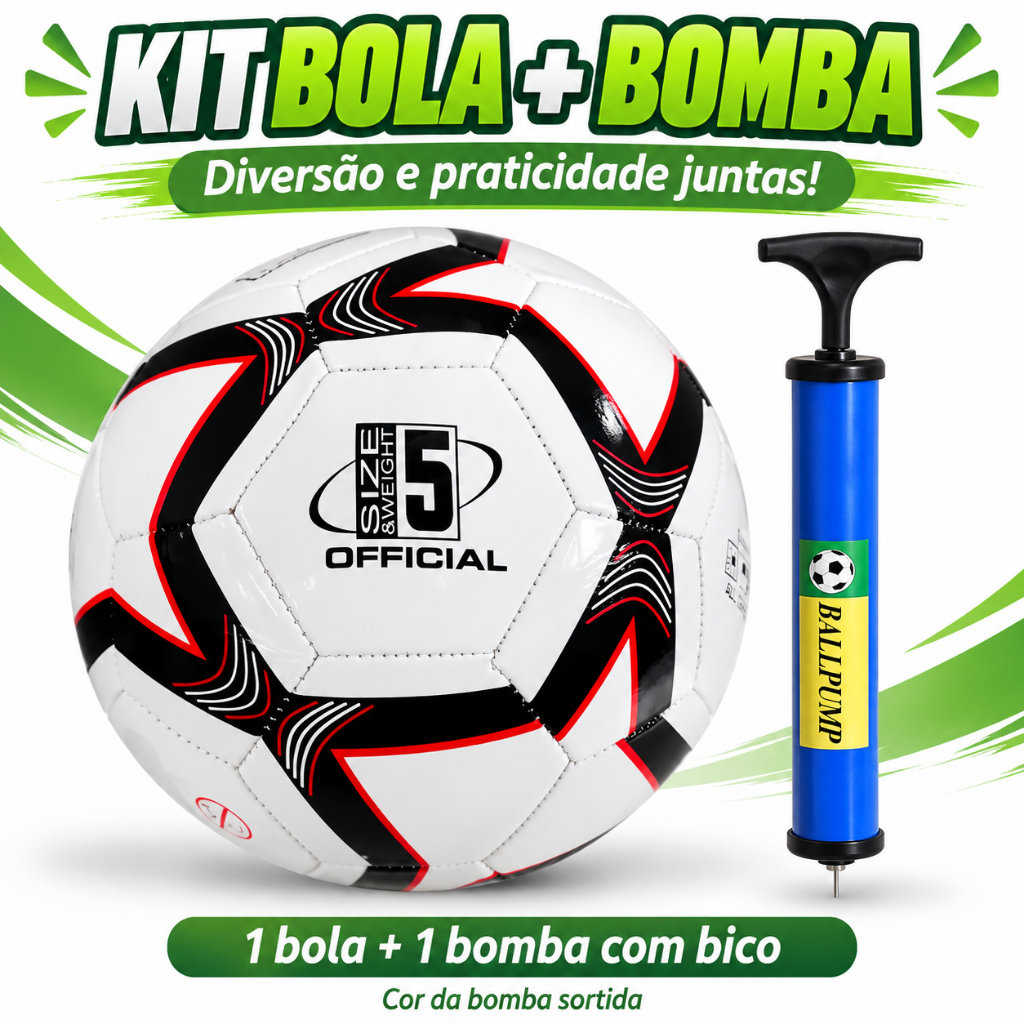 Kit Futebol Bola Campo Capotão Premium Tamanho Oficial + Bomba de Encher Com Bico