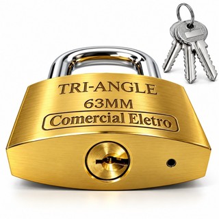 Cadeado Grande 63mm Proteção Antifurto Resistente Robusto Triangle Com 3 Chaves Cadeado Triangle