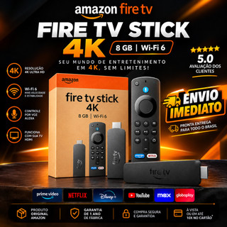 Fire TV Stick Amazon 4K Ultra HD Wi-Fi 6 8GB Alexa Controle Por Voz
