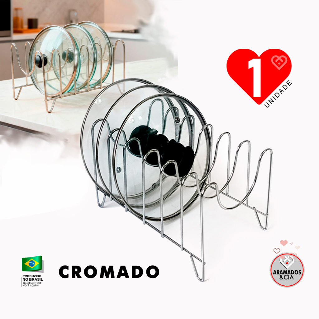 Suporte Organizador De Aço Cromado Para Panela Travessa Tampas Frigideiras Armário Cozinha