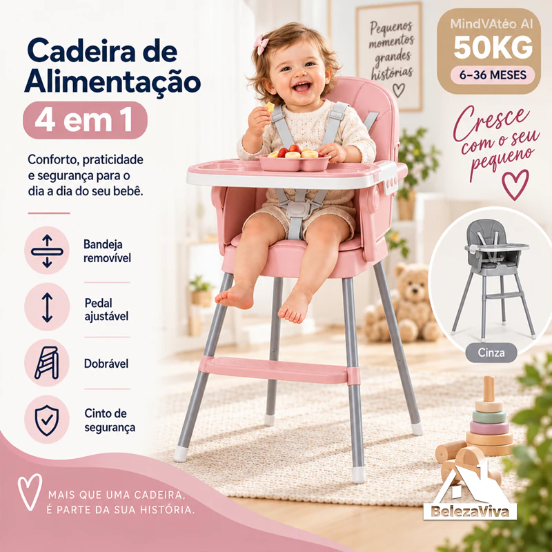 Cadeira de Alimentação Bebê Infantil Ajustável Com Bandeja Removível Multiuso Acolchoada Premium CY