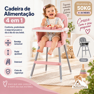 Cadeira de Alimentação Bebê Infantil Ajustável Com Bandeja Removível Multiuso Acolchoada Premium CY