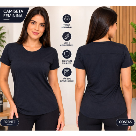 Camiseta Blusa Dry Fit Feminina Em Poliéster Para Academia E Corrida Com Proteção UV 35