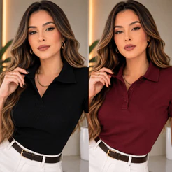 Kit 2 Blusa Camisa Social Gola Polo Feminina Trabalho Uniforme Conforto