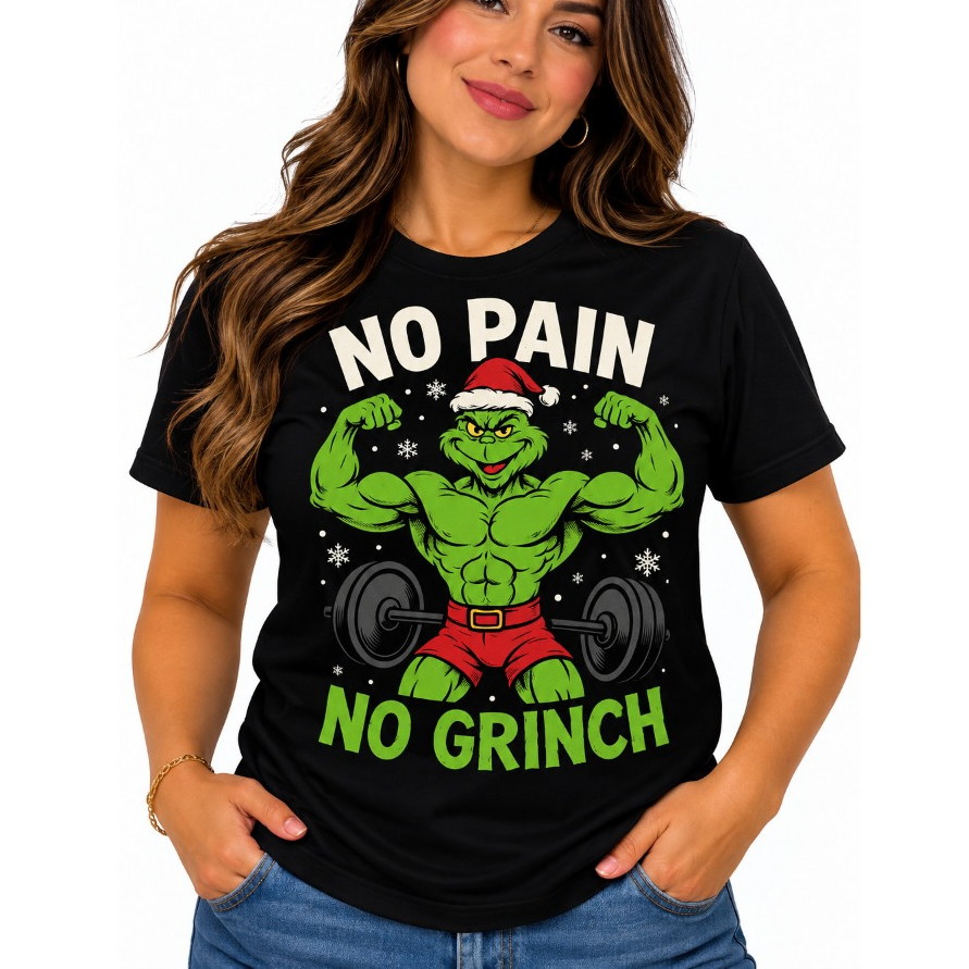 Camiseta Grinch Natal Maromba Academia Musculação No Pain No Grinch Masculina Feminina Unissex Estampada