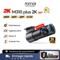 Câmera Veicular 70mai M310 Plus 2k 1440P Wdr F1.55 App Wi-Fi 360° 24h Super Visão Noturna Sensor G