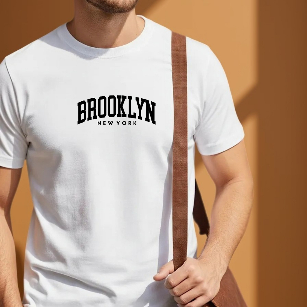 camiseta streetwear gola redonda blusa camisa malha 100% algodao brooklyn Tshirt basica careca masculino estampada lisa