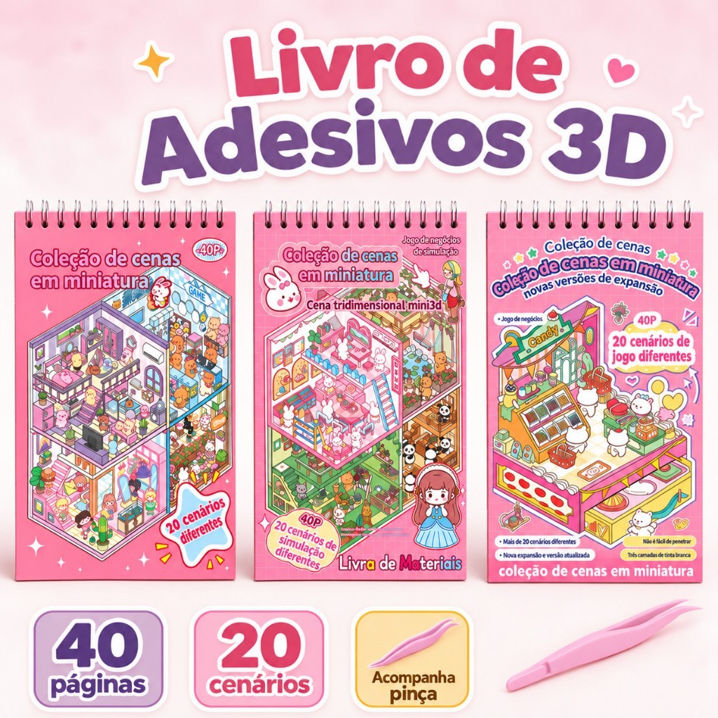 Caderno De Adesivos 3D Infantil Kawaii DIY Com 6 Ou 20 Cenários, Livro Interativo Para Montar E Decorar