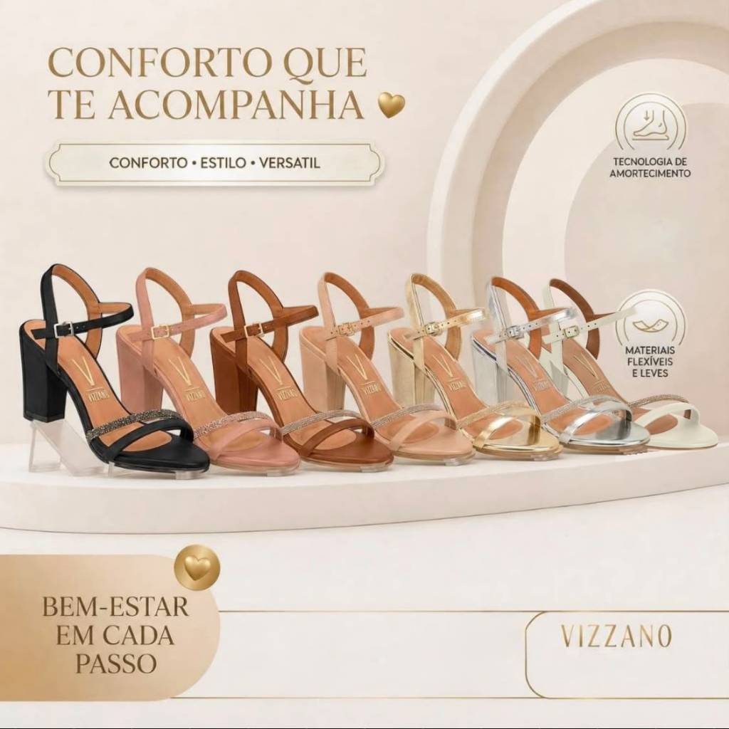 Sandália Feminina Vizzano Confortável com Tiras de Strass de Festa Salto Médio Original