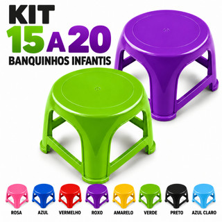 Kit 20 Banquinho Infantil 18cm Plástico Resistente Azul Rosa Banco Escolar Creche Atacado Até 25kg
