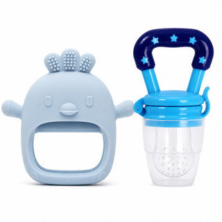 Kit Mordedor Infantil Bebê Silicone + Alimentador de Frutas 2 em 1 Dentição e Introdução Alimentar